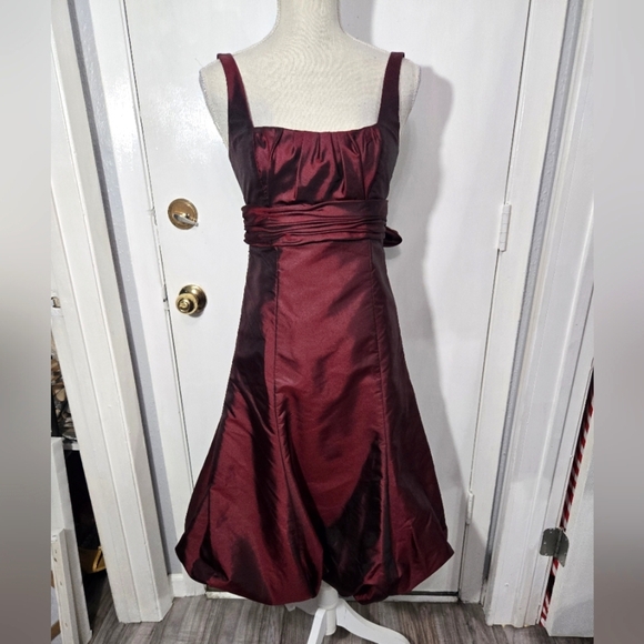 Dessy Collection Pomegranate Midi Puffy Hem Dress Size 2 - Picture 1 of 10